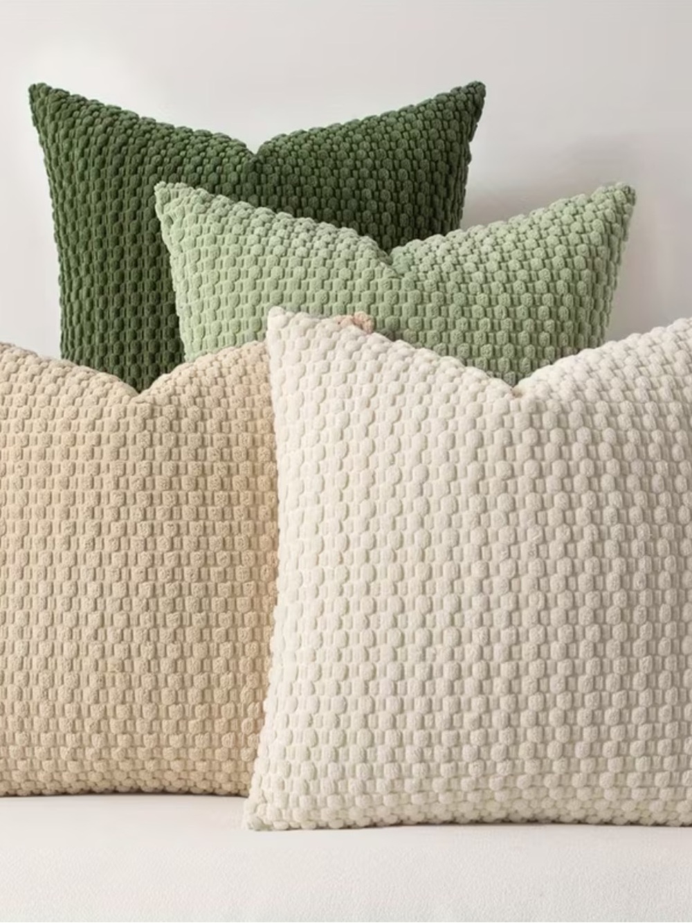 FRESH GREENS Set of Textured Throw Pillow Cases - Cream, Beige, Sage, Olive
